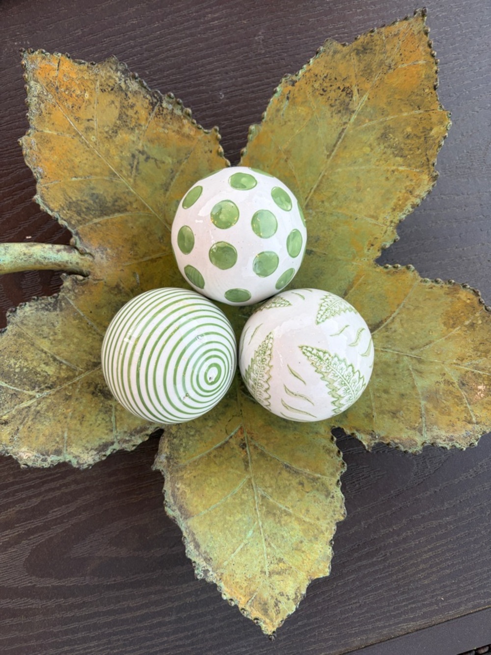 Napa Home & Garden Imperial Orbs, Set of 3, Green/White Ceramic Sculpture
